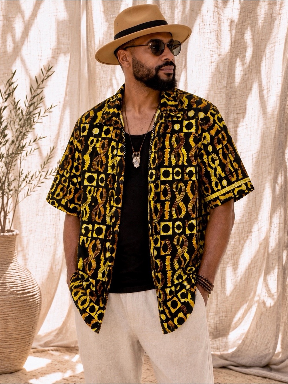 Vintage African Wax Print Open Front Shirt Unisex Oversized XL Cotton